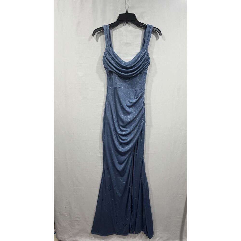 Windsor Gorgeous Teal Glitter Mermaid Prom Dress Ruching Slit Medium Retails $79